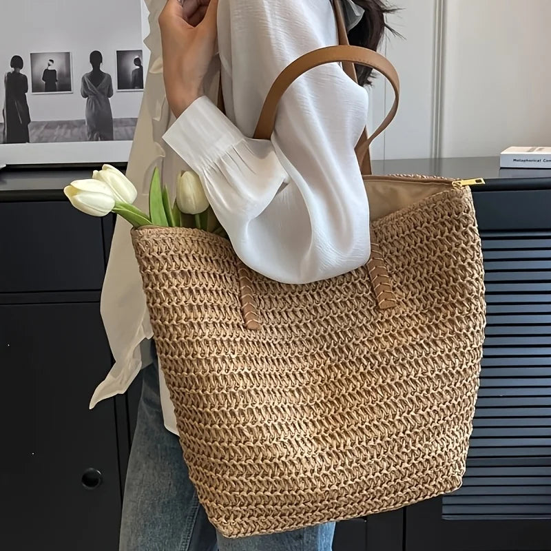 Woven Zipper Beach Bag