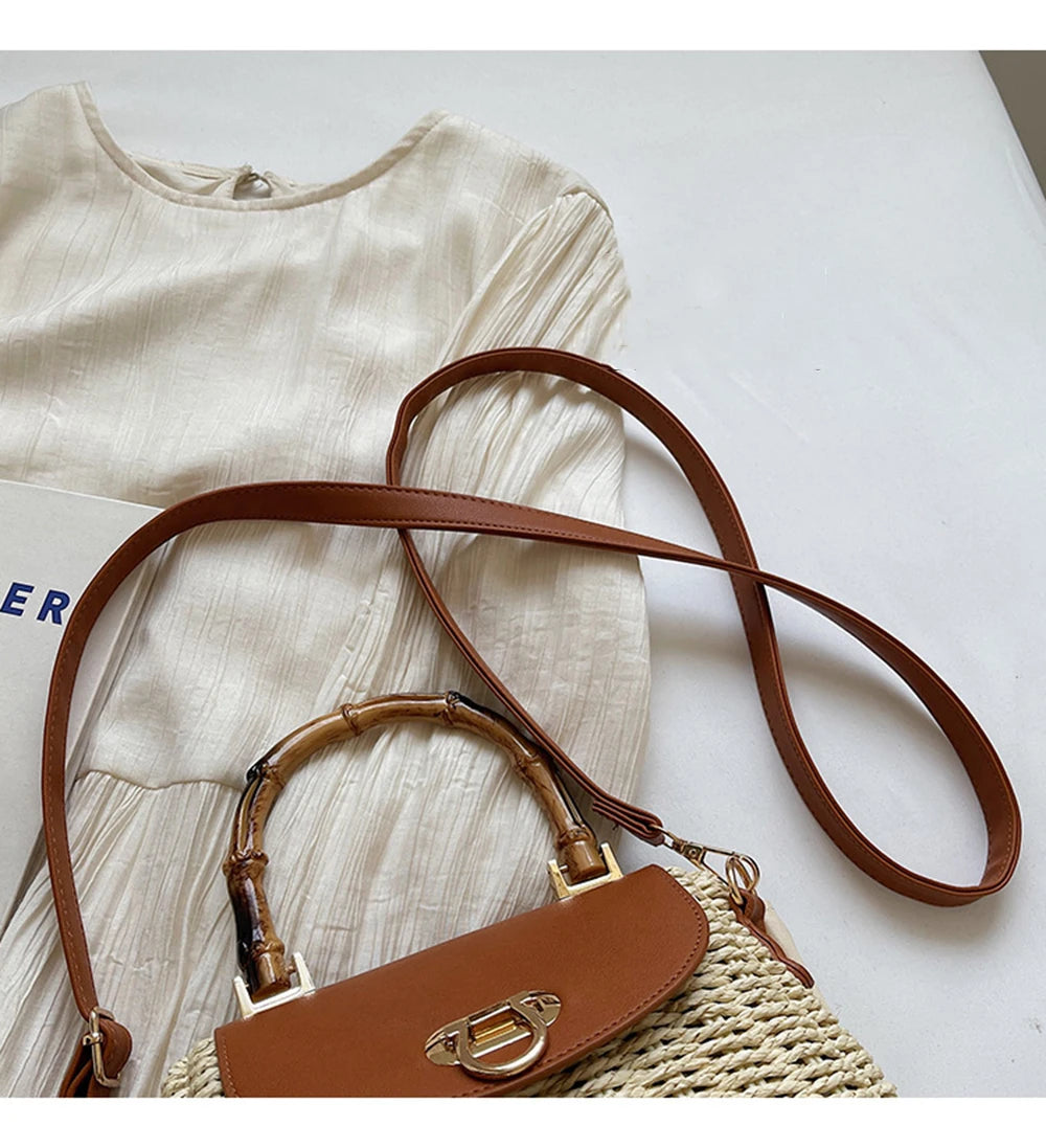 Trapezoid Straw Crossbody Bag