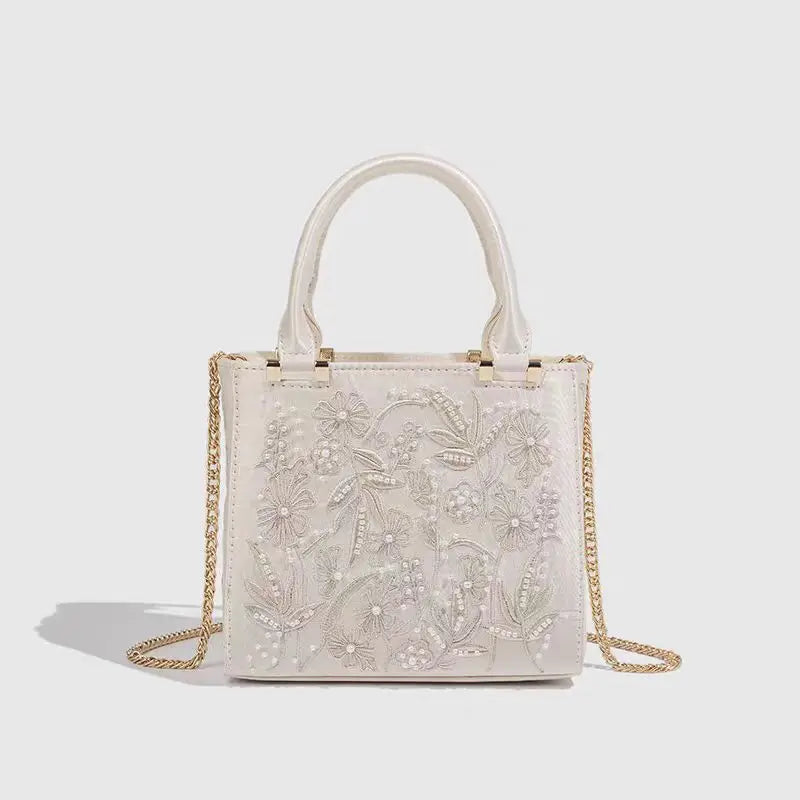 Pearl Embroidery Clutch Bag