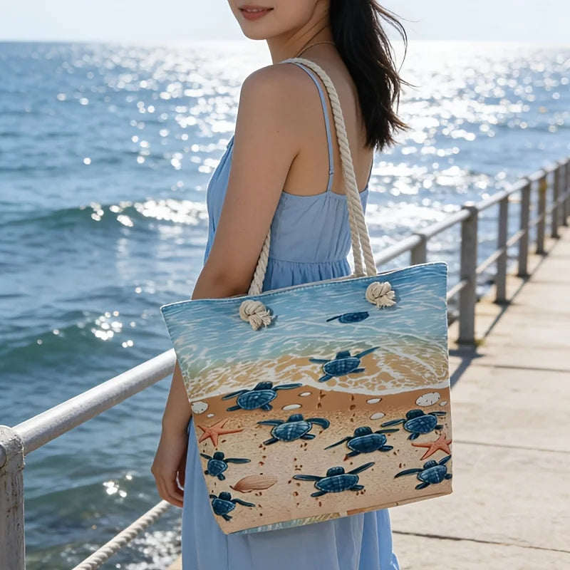 Turtle Print Beach Tote