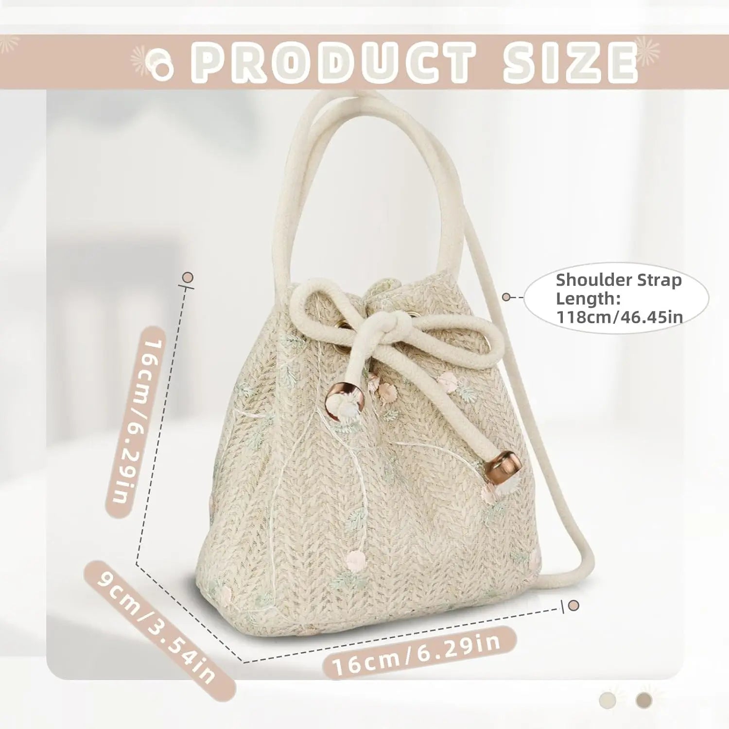 Embroidered Straw Bucket Bag
