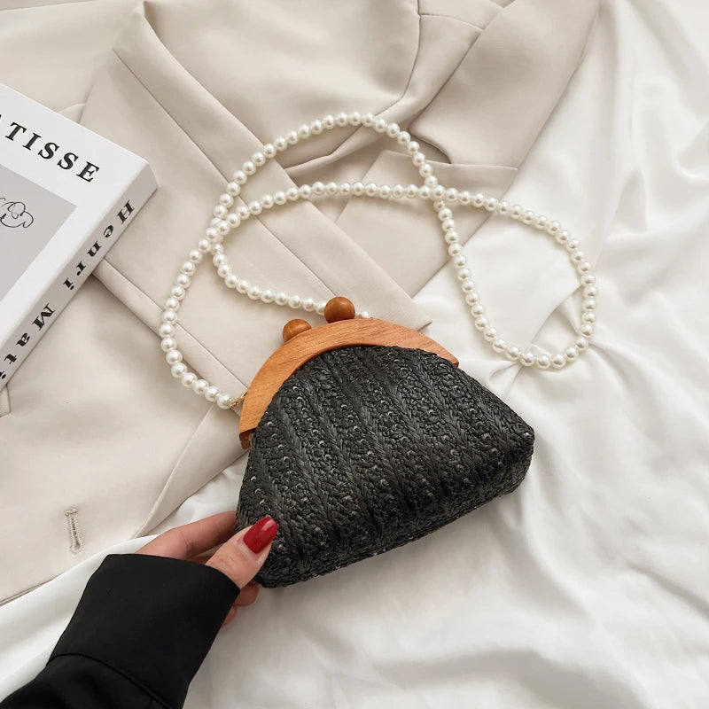 Pearl Chain Straw Bag