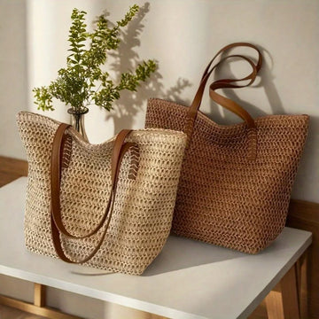 Woven Zipper Beach Bag
