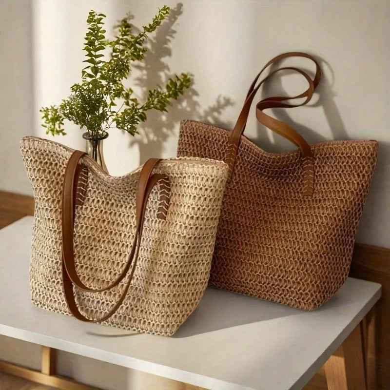 Woven Zipper Beach Bag