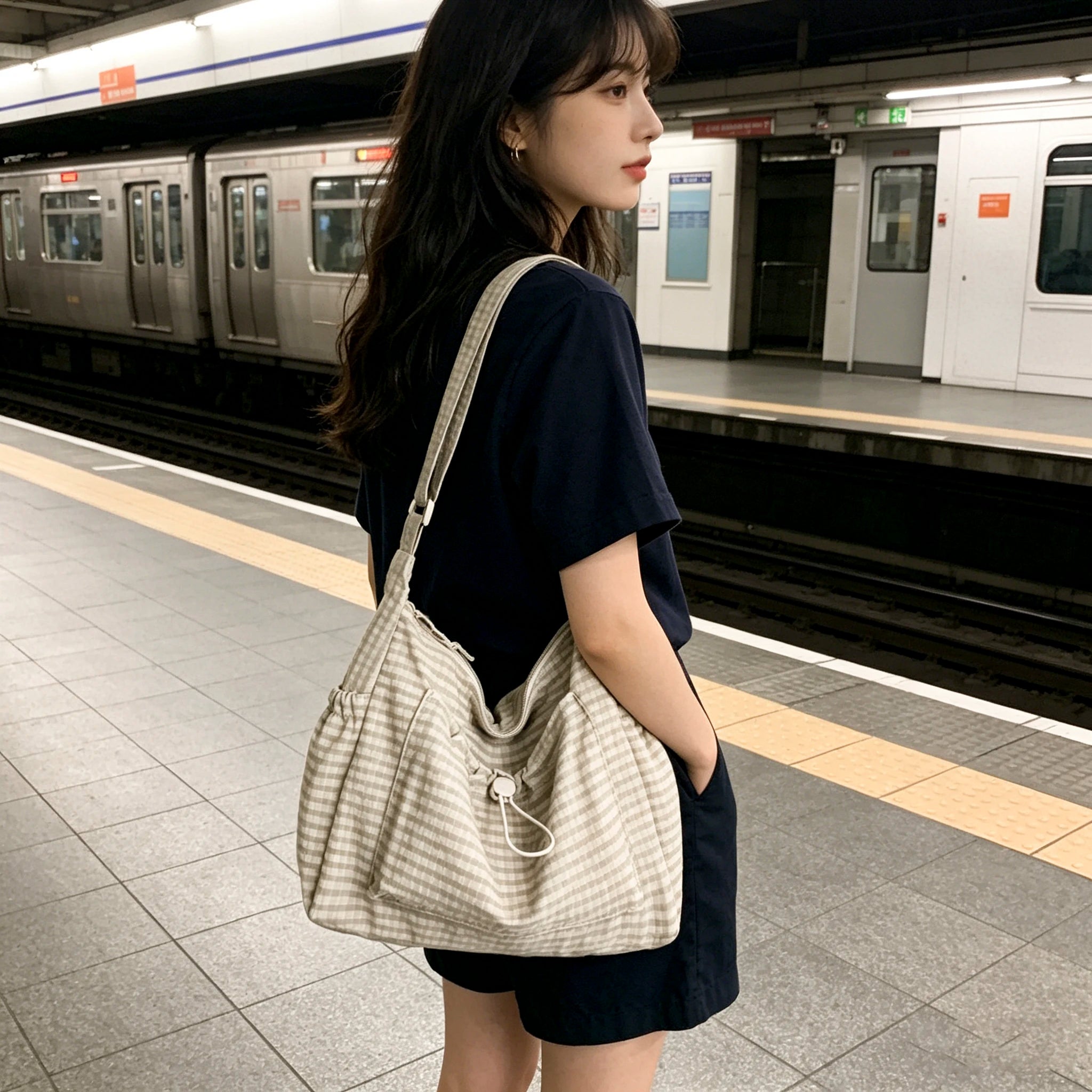 Plaid Pleated Cloud Bag