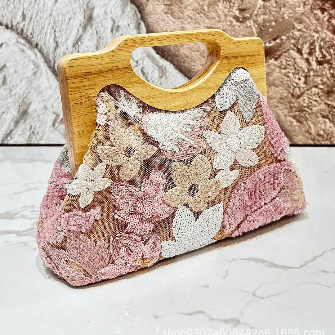Sequin Straw Shoulder Bag