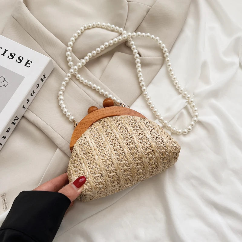 Pearl Chain Straw Bag