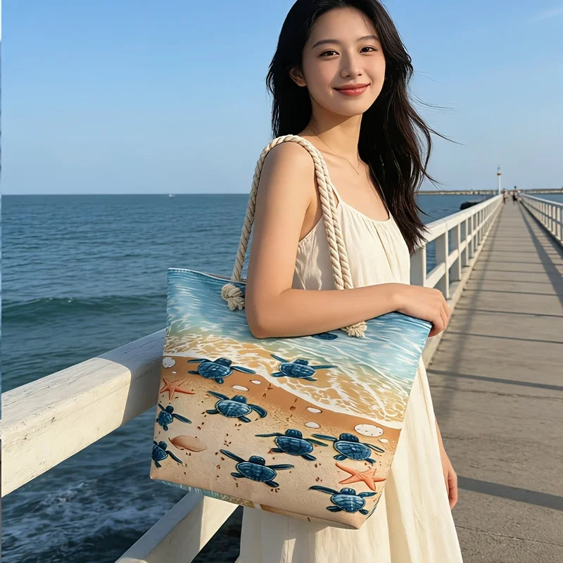 Turtle Print Beach Tote