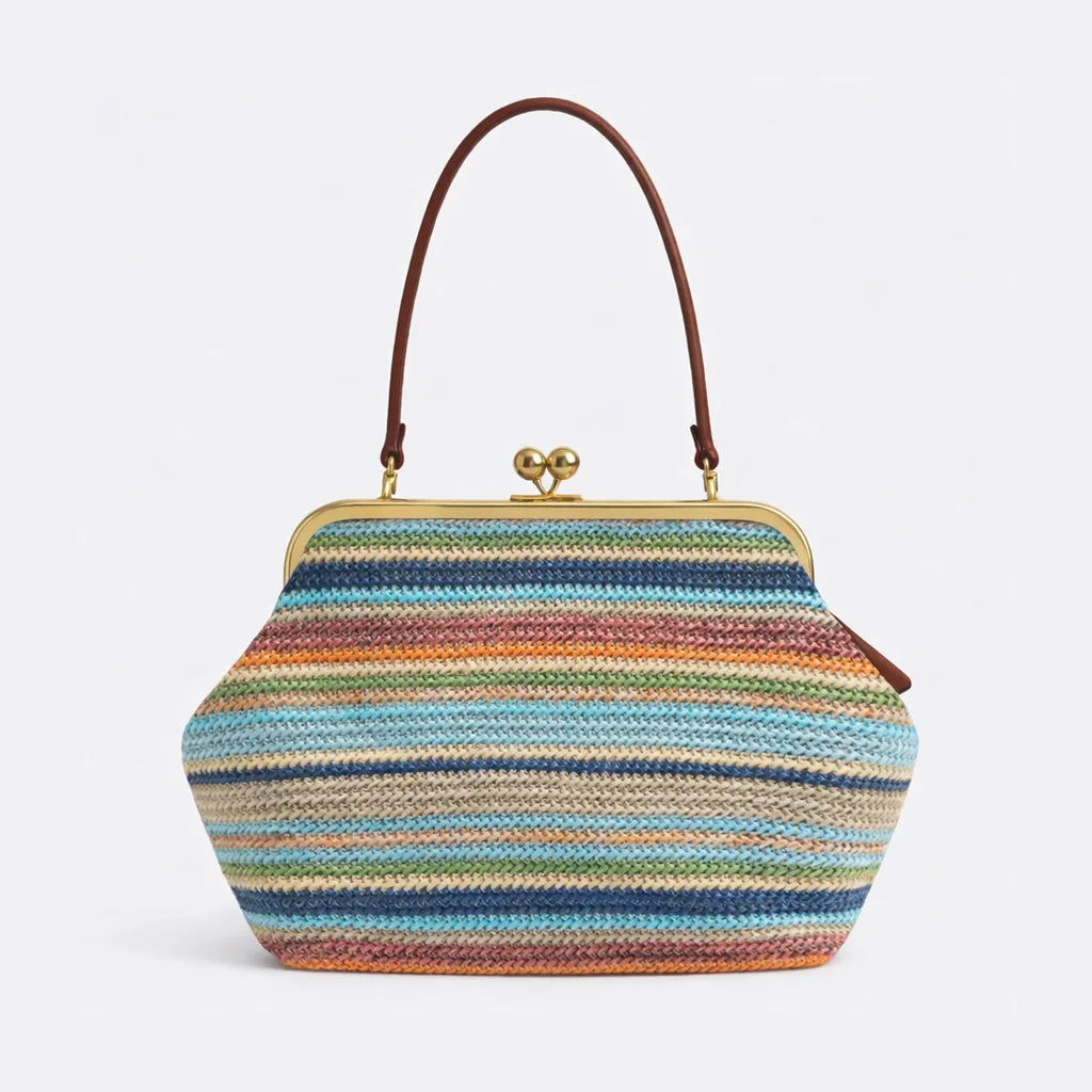 Striped Straw Clutch Bag
