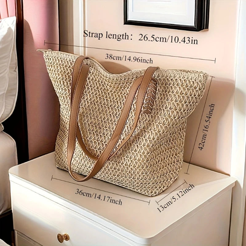Woven Zipper Beach Bag