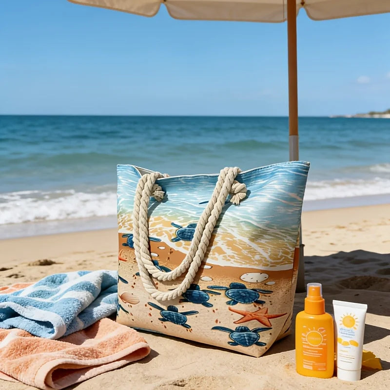Turtle Print Beach Tote