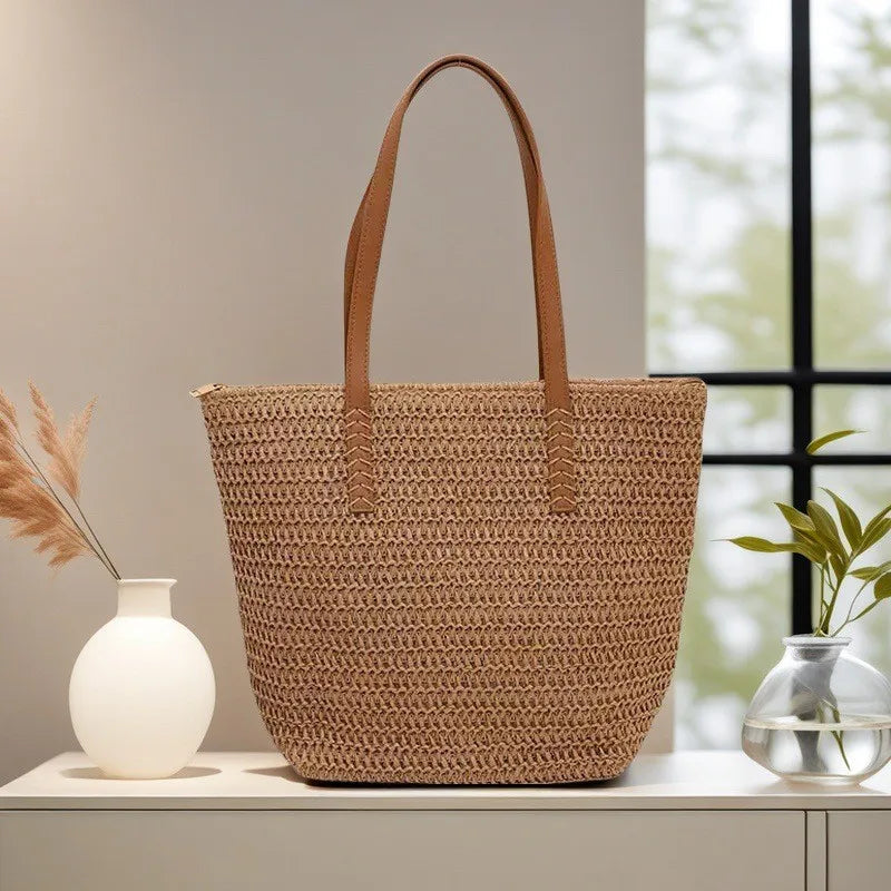 Woven Zipper Beach Bag