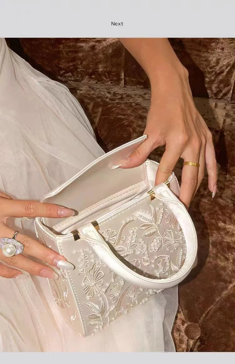 Pearl Embroidery Clutch Bag