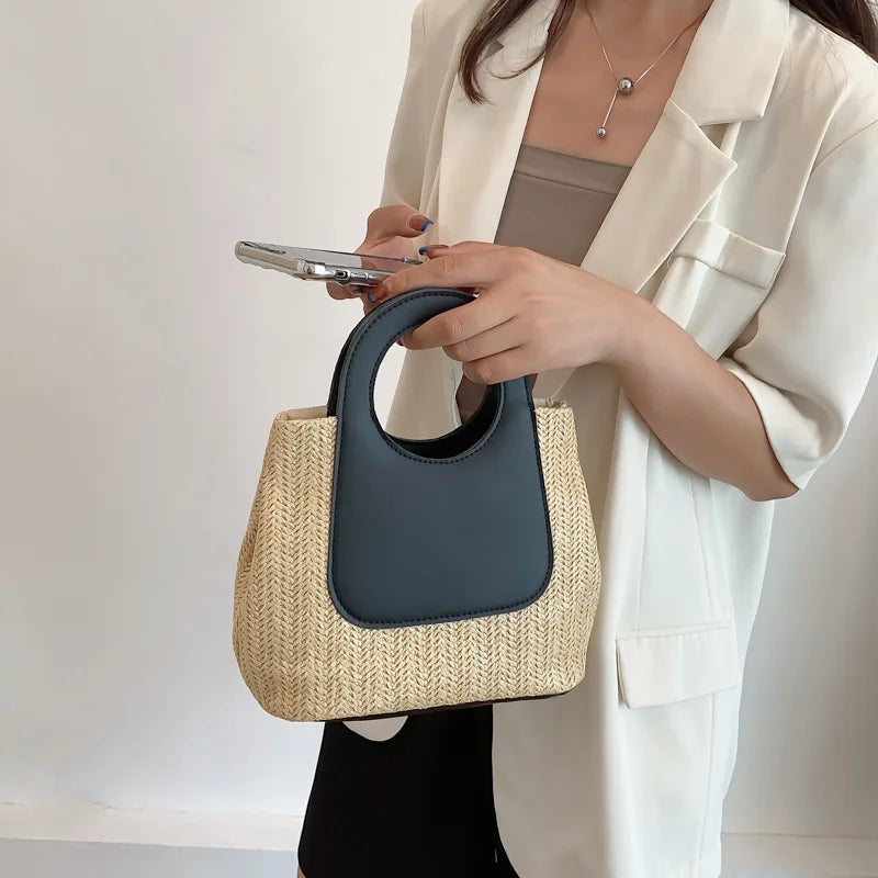 Patchwork Straw Tote Bag