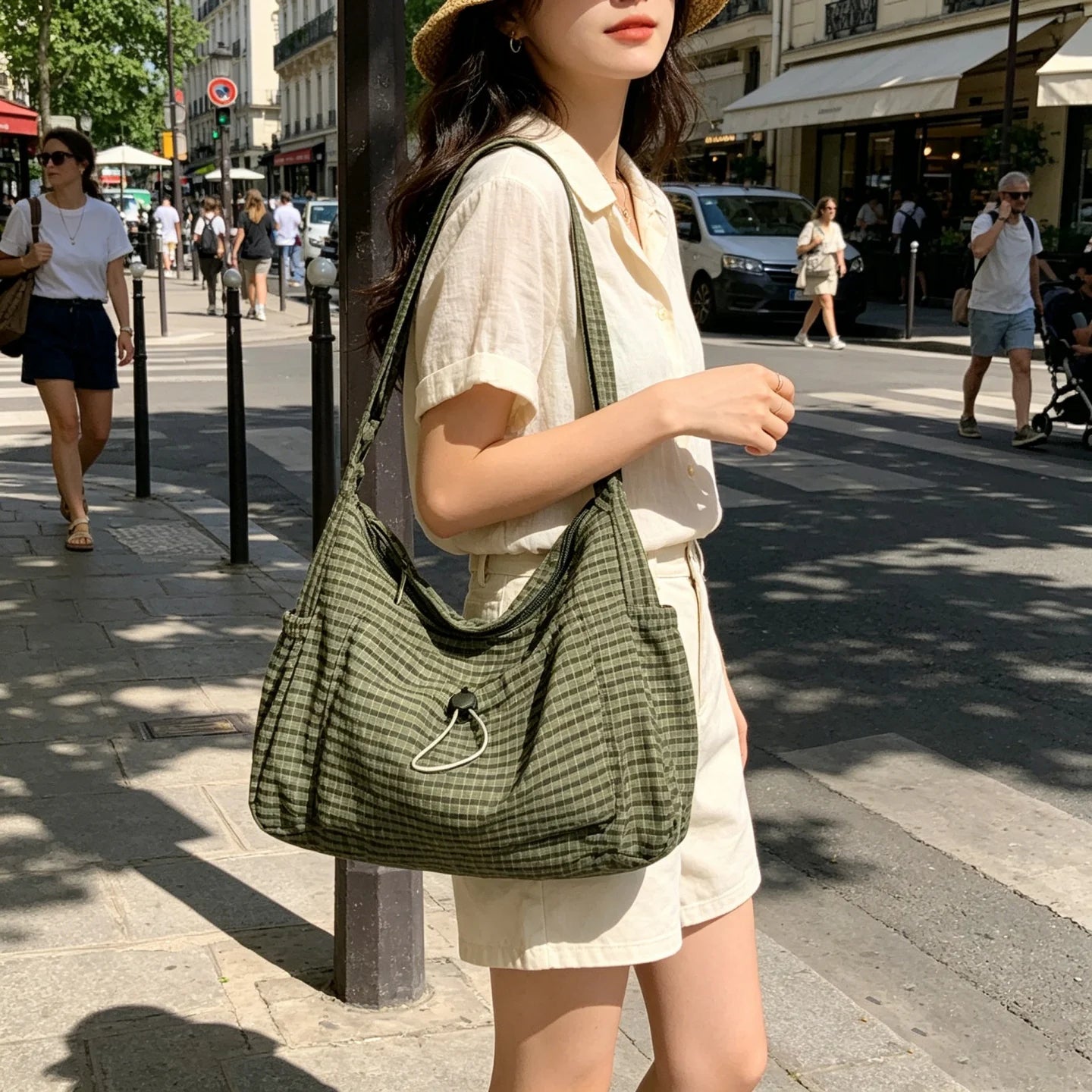 Plaid Pleated Cloud Bag
