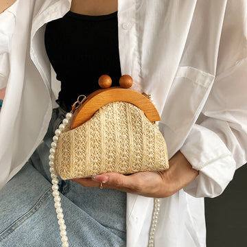 Pearl Chain Straw Bag