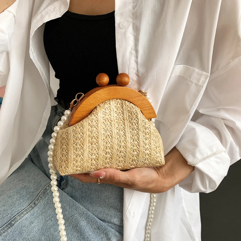 Pearl Chain Straw Bag