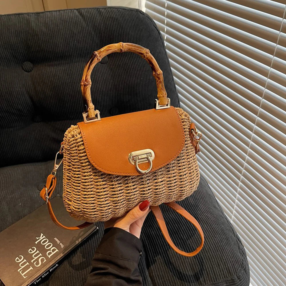 Trapezoid Straw Crossbody Bag