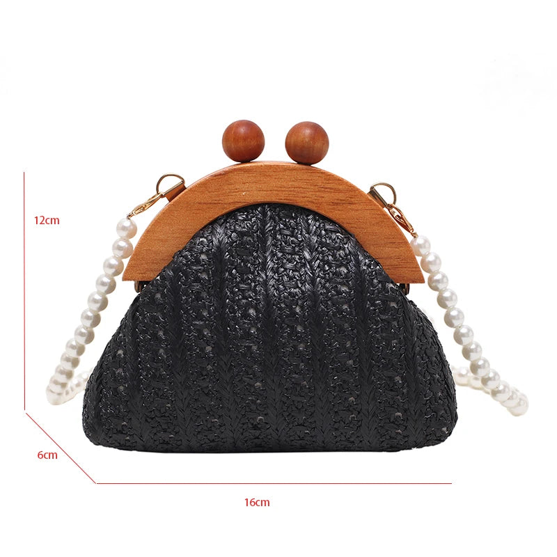 Pearl Chain Straw Bag