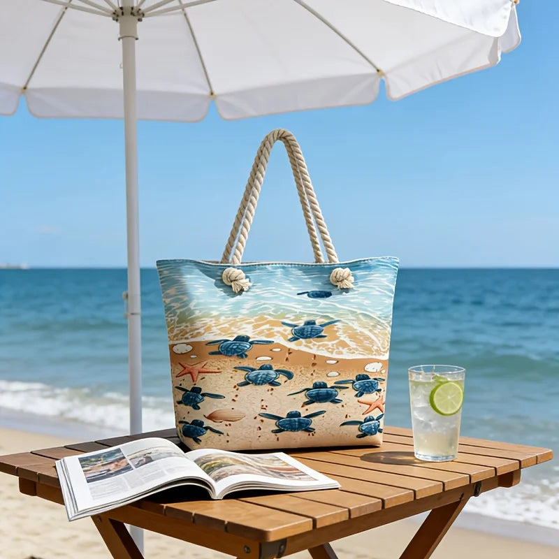Turtle Print Beach Tote