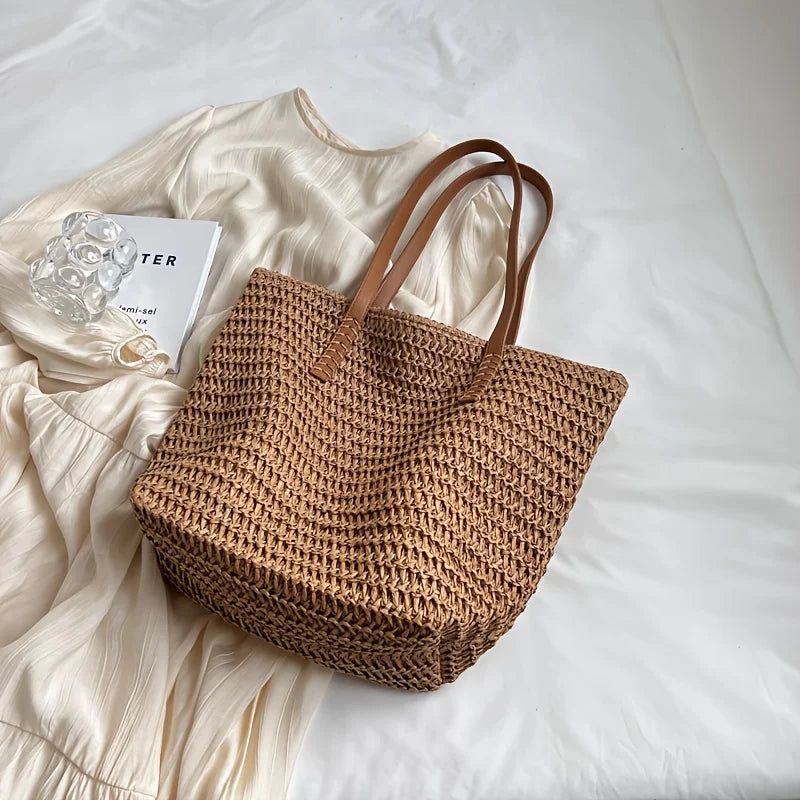 Woven Zipper Beach Bag