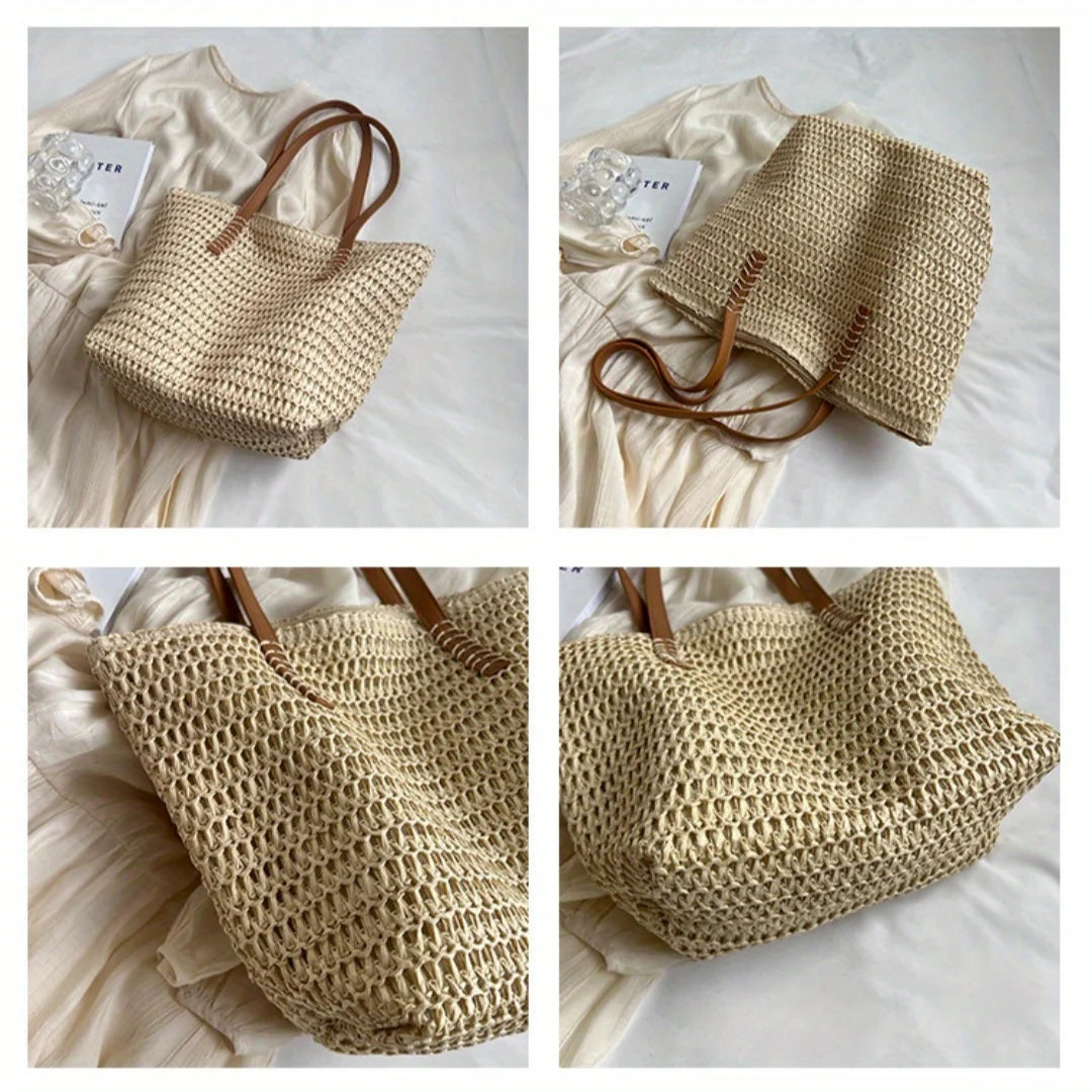 Woven Zipper Beach Bag