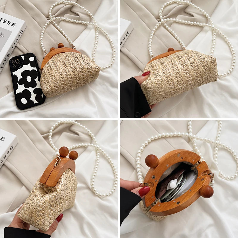 Pearl Chain Straw Bag