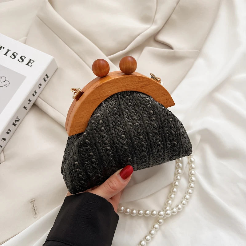Pearl Chain Straw Bag