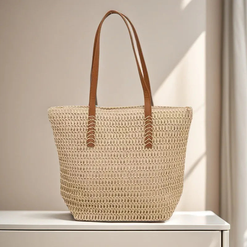 Woven Zipper Beach Bag
