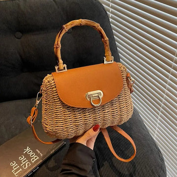 Trapezoid Straw Crossbody Bag