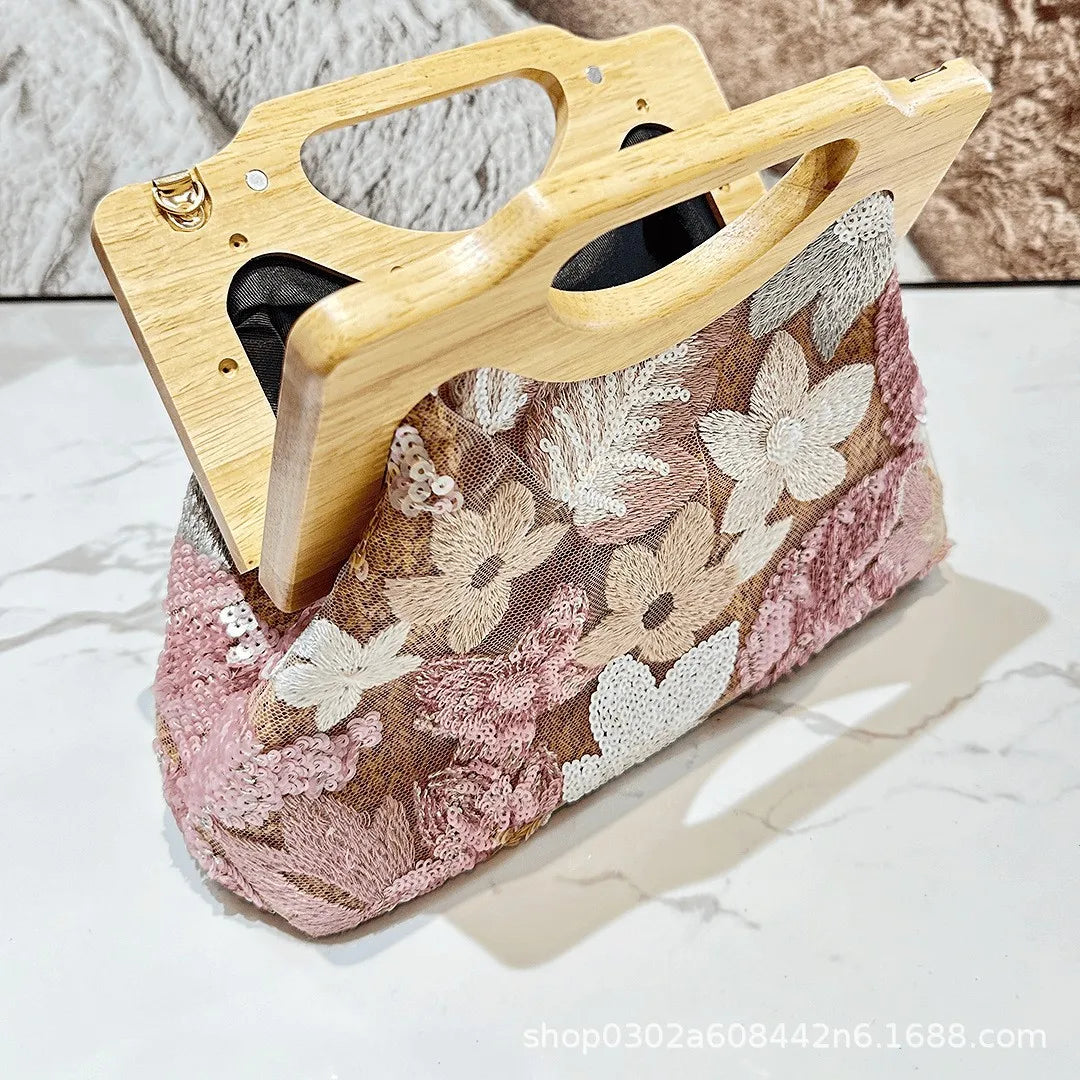 Sequin Straw Shoulder Bag