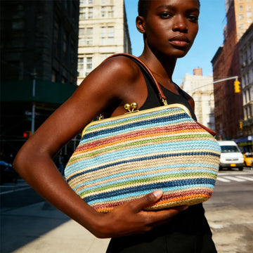 Striped Straw Clutch Bag
