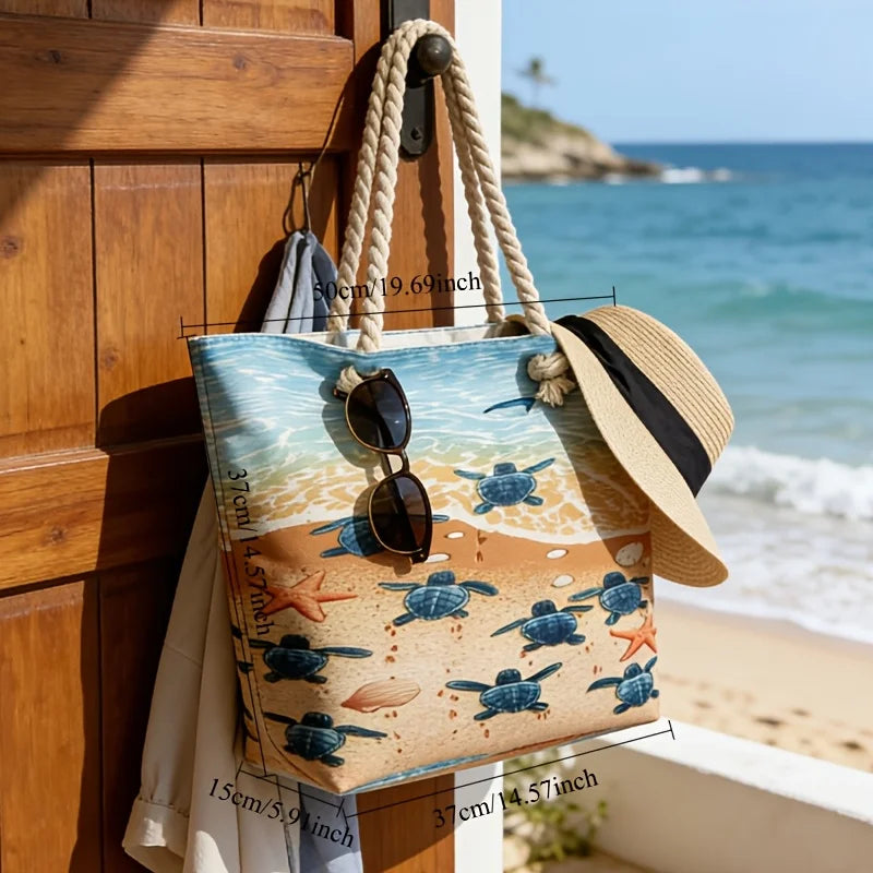 Turtle Print Beach Tote