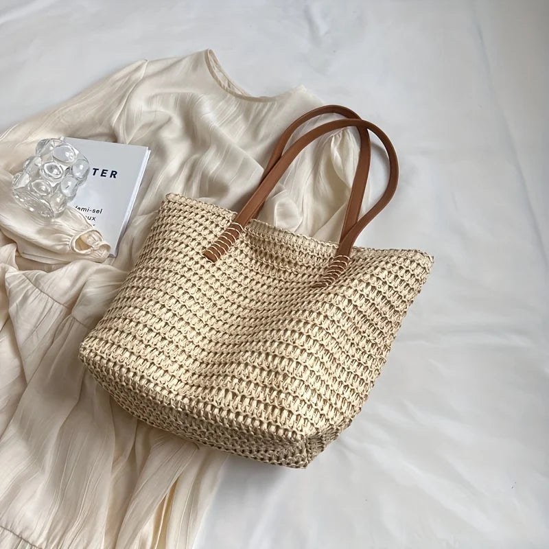 Woven Zipper Beach Bag