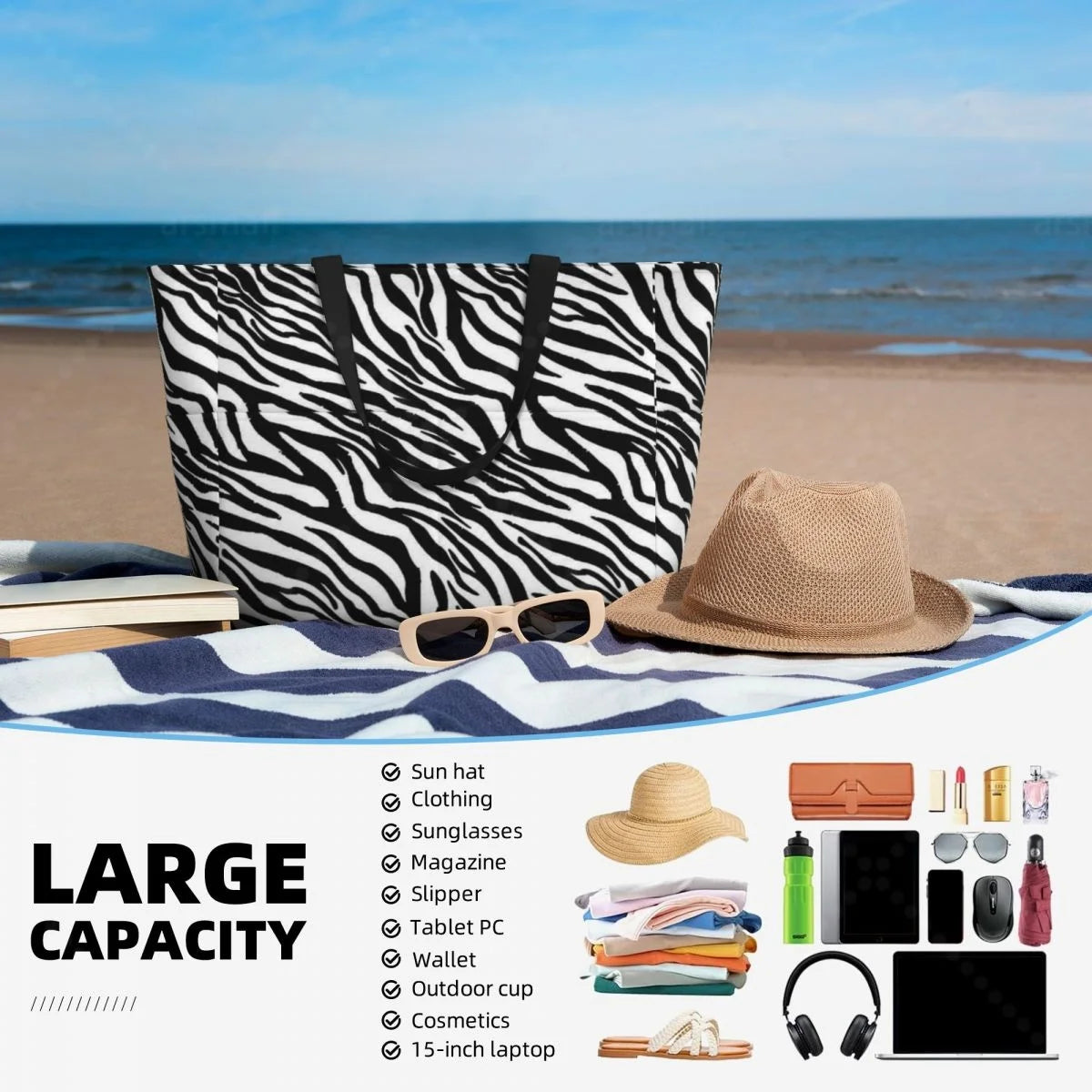 Zebra Beach Travel Tote