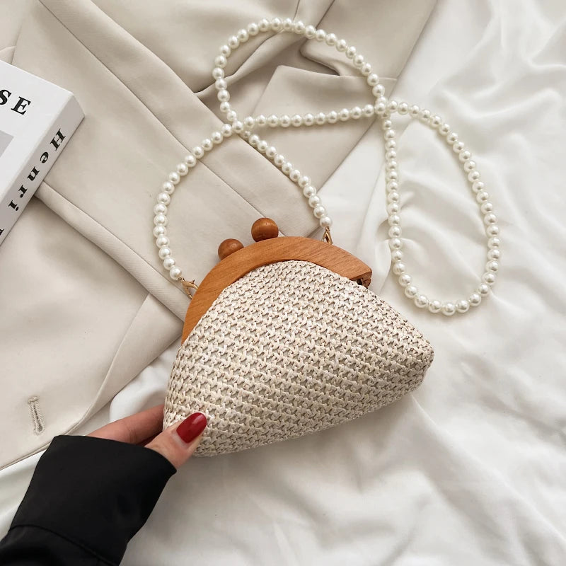 Pearl Chain Straw Bag