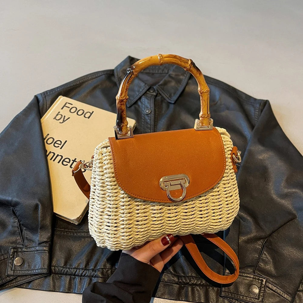 Trapezoid Straw Crossbody Bag