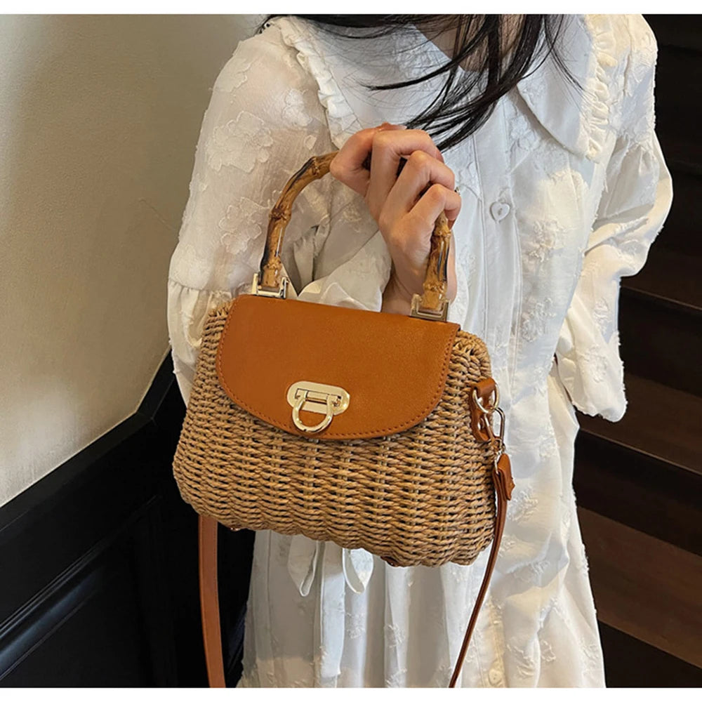 Trapezoid Straw Crossbody Bag