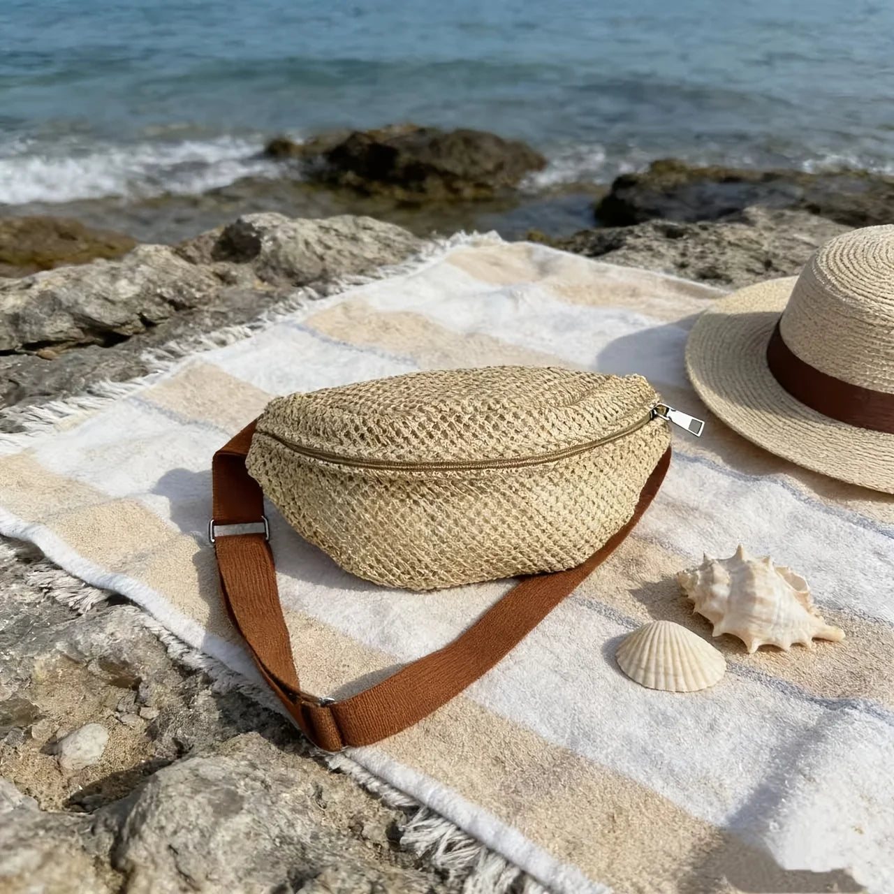 Straw Waist Crossbody Bag