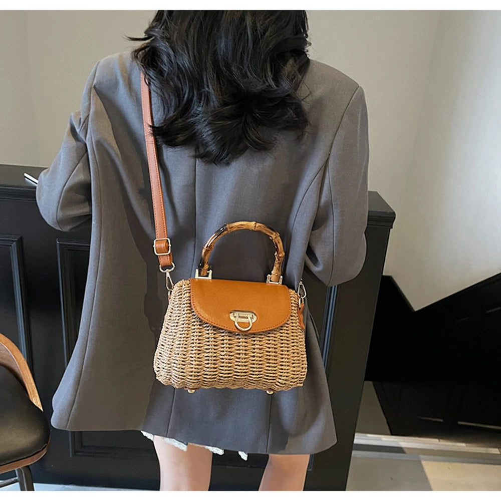 Trapezoid Straw Crossbody Bag